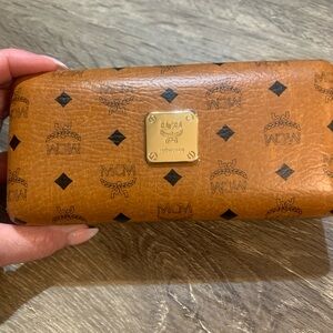 MCM Cognac Monogram Hardshell Sunglass Case with Brass Logo NWOT